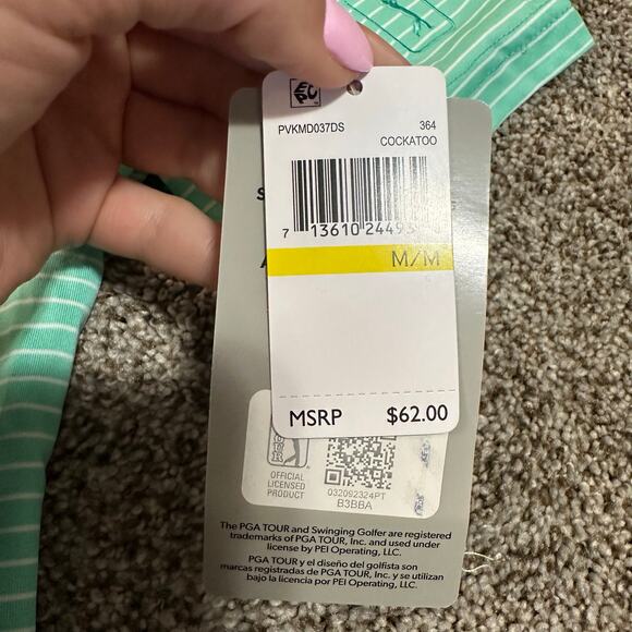 PGA TOUR Men's Striped Golf Polo Shirt In Cockatoo - Picture 16 of 16